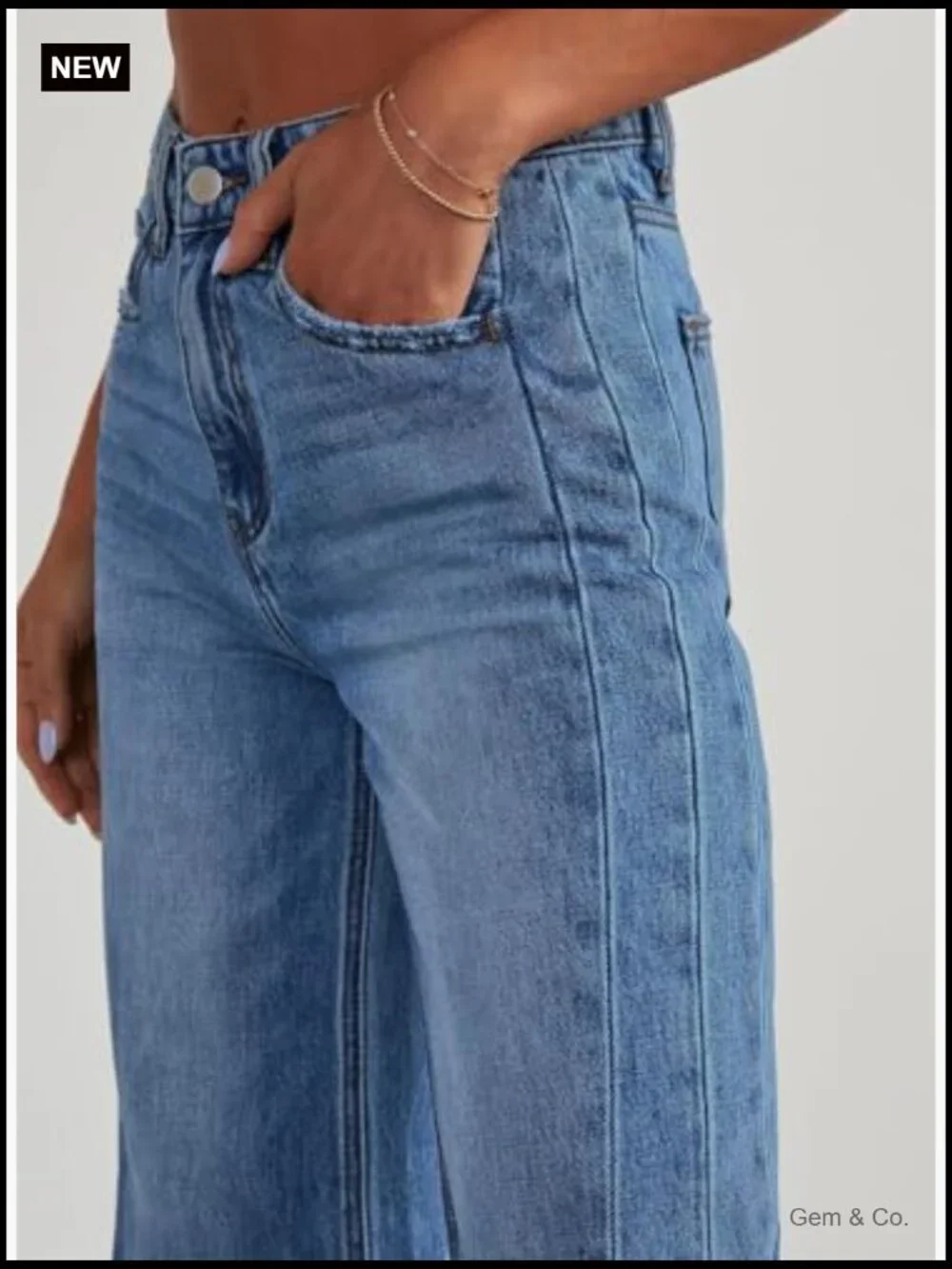 High Waisted Wide Leg Jeans with Raw Hem Stretchy Denim Pants - Picture 4 of 7